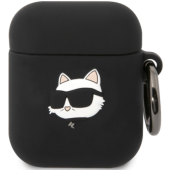 Silikónové puzdro Karl Lagerfeld na Apple AirPods 1 / 2 KLA2RUNCHK 3D Choupette Head Logo NFT čierne