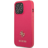 Plastové puzdro Guess na Apple iPhone 13 Pro GUHCP13LPS4MF Saffiano 4G Small Metal Logo ružové