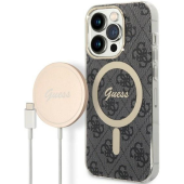 Set plastové puzdro a nabíjačka Guess na Apple iPhone 14 Pro Max GUBPP14XH4EACSK Magsafe 4G zlato-čierna