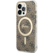Plastové puzdro Guess na Apple iPhone 13 Pro GUHMP13LH4STW 4G IML MagSafe hnedé