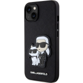 Plastové puzdro Karl Lagerfeld na Apple iPhone 13 KLHCP13MSANKCPK Saffiano Karl and Choupette NFT čierne