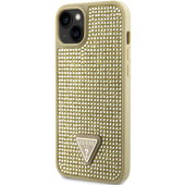 Plastové puzdro Guess na Apple iPhone 14 GUHCP14SHDGTPD Rhinestones Triangle Metal Logo zlaté