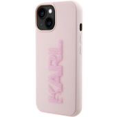 Plastové puzdro Karl Lagerfeld na Apple iPhone 15 KLHCP15S3DMBKCP 3D Rubber Glitter Logo ružové