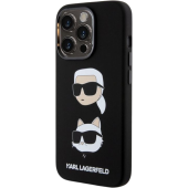 Silikónové puzdro Karl Lagerfeld na Apple iPhone 15 Pro KLHCP15LSDHKCNK Liquid Silicone Karl and Choupette Heads čierne