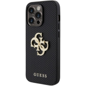 Plastové puzdro Guess na Apple iPhone 15 Pro GUHCP15LPSP4LGK Leather Perforated 4G Glitter Logo čierne