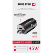 SWISSTEN Nano CL, PD 45W, 2x USB-C, čierna