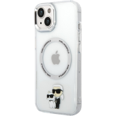 Plastové puzdro Karl Lagerfeld na Apple iPhone 15 KLHMP15SHNKCIT IML Karl and Choupette NFT MagSafe transparentné