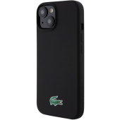 Silikónové puzdro Lacoste na Apple iPhone 15 LCHMP15SSLOK Liquid Silicone Microfiber Croc Logo MagSafe čierne