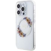 Obal Guess PC/TPU Flowers Ring Glossy Logo MagSafe Apple iPhone 15 Pro GUHMP15LHFWFCT Transparent