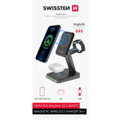 SWISSTEN MagStation 3v1 22.5W, bezdrôtová nabíjačka, čierna