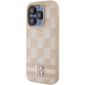 DKNY PU Leather Checkered Pattern and Stripe Apple iPhone 14 Pro DKHCP14LPCPTSSP Pink