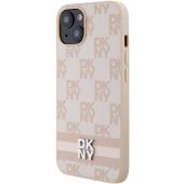 DKNY PU Leather Checkered Pattern and Stripe Apple iPhone 14 DKHCP14SPCPTSSP Pink