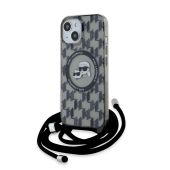 Obal Karl Lagerfeld IML Monogram Crossbody K&CH Heads MagSafe Apple iPhone 15 čierny