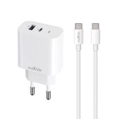Maxlife MXTC-06 PD QC charger 1x USB-C 1x USB 20W white Plus USB-C - USB-C cable 20W