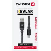 SWISSTEN KEVLAR USB-A/USB-C 3A 60W 1,5m antracit