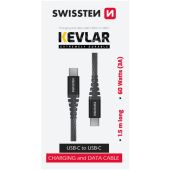 SWISSTEN KEVLAR USB-C/USB-C 3A 60W 1,5m antracit