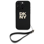 DKNY PU Leather Stack Logo Wrist Strap Zadní Kryt pro iPhone 16 Pro Max Black