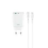 Nabíjačka XO CE30 PD 30W 1x USB-C 1x USB  Plus cable USB-C - Lightning - biela