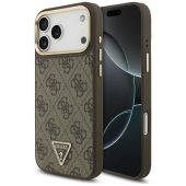 Obal Guess PU Leather 4G Strass Triangle Logo Gold Frame MagSafe Apple iPhone 17 Pro Max GUHMP17XP4GTDGMW hnedý