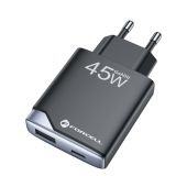 FORCELL F-ENERGY GaN III B245202(1A1C) Ultra Slim travel charger 1 x Typ C  Plus 1 x USB A PD QC4.0 3A 45W black