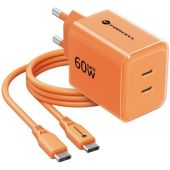 Forcell F-Energy GaN III Crystal Color VT-60, 2xUSB-C PD QC 4.0 60W + USB-C kábel, oranžová