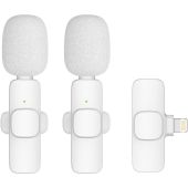 K9 bezdrôtová sada Lavalier mikrofónov pre smartfón, Lightning (2 v sete), biela + clona proti vetru