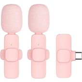 K9 bezdrôtová sada Lavalier mikrofónov pre smartfón, USB-C (2 v sete), ružová + clona proti vetru