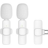K9 bezdrôtová sada Lavalier mikrofónov pre smartfón, USB-C (2 v sete), biela + clona proti vetru