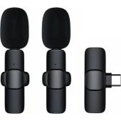 K9 bezdrôtová sada Lavalier mikrofónov pre smartfón, USB-C (2 v sete), čierna + clona proti vetru
