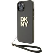 Obal DKNY PU Leather Stack Logo Wrist Strap Apple iPhone 15 DKHCP15SPBSWSA hnedý