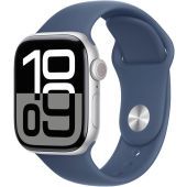 Apple Watch Series 10 GPS + Cellular 42mm Silver Aluminium Case with Denim Sport Band - S/M