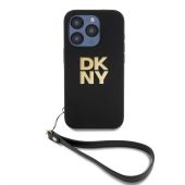 Obal DKNY PU Leather Stack Logo Wrist Strap Apple iPhone 15 Pro DKHCP15LPBSWSK čierny