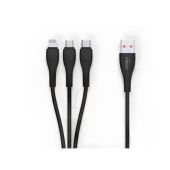 Mietubl MTB-DC0DT03, nabíjací a dátový kábel, 3in1 3A Micro/Type -C/ Lightning - čierny