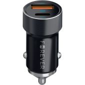 Forever CC-06 PD QC car charger 1xUSB-C 1xUSB-A 20W black + USB-C/USB-C cable 60W