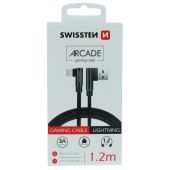 SWISSTEN Arcade, USB-A/Lightning, 1.2m, čierny