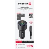 SWISSTEN CL adaptér 95W, 2xUSB-C PD, 1xUSB-A + kábel USB-C, čierny