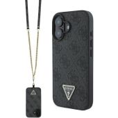 Obal Guess PU 4G Strass Triangle Metal Logo + Crossbody Apple iPhone 16 GUHCP16SP4TDSCPK Black