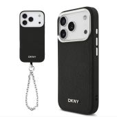 Obal DKNY PU Leather Metal Logo Wrist Chain MagSafe Apple iPhone 17 Pro Max DKHMP17XPDHWSK čierny