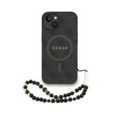 Obal Guess PU Leather 4G Colored Ring Strap MagSafe Apple iPhone 15 GUHMP15SP4GREGSK čierny