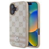 Obal DKNY PU Leather Checkered Pattern and Stripe Apple iPhone 16 DKHCP16SPCPTSSP ružový