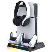 iPega P5S006 multifunkčný nabíjací RGB stojan s chladením pre PS5 Slim Black