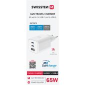 SWISSTEN GaN Travel Charger 2xUSB-C 65W PD + 1xUSB-A 30W QC biela