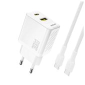 Dudao A27TCEU GaN USB-C,USB-A 30W + USB-C kábel, biela
