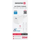 SWISSTEN GAN 1xUSB-C 35W PD + USB-C/USB-C kábel 1.2m, biela