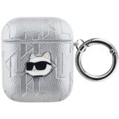 Obal Karl Lagerfeld PU Embossed Choupette Head Apple AirPods 1/2 KLA2PGCHPS Silver