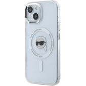 Obal Karl Lagerfeld IML Karl Head Metal Frame MagSafe Apple iPhone 15 KLHMP15SHLSKIH Transparent
