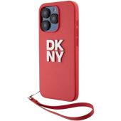 Obal DKNY PU Leather Stack Logo Wrist Strap Apple iPhone 15 Pro DKHCP15LPBSWSP Pink