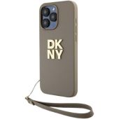 Obal DKNY PU Leather Stack Logo Wrist Strap Apple iPhone 14 Pro Max DKHCP14XPBSWSE Beige