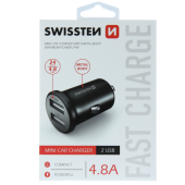 Adaptér Swissten Cl 2x USB 4,8 A čierny