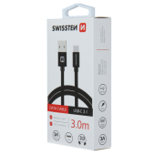Kábel ppletený Swissten USB/USB-C 3.0A, 3m - čierny